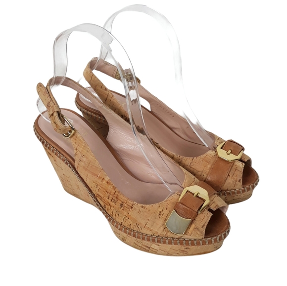 Stuart Weitzman Shoes - Stuart Weitzman Cork Slingback Tan Buckle Wedges
